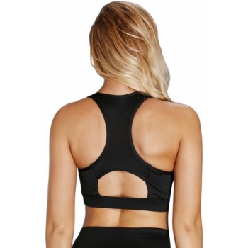 White Scoop Neck Hollow-out Back Sport Bra Top Black